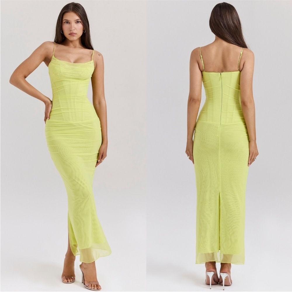 House of CB 'Nalini' Acid Lime Corset Maxi Dress NWOT size L A-C
